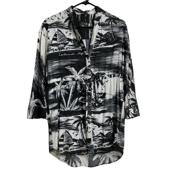 Jams World Tops Jams World Hawaiian Shirt Medium Women Black White